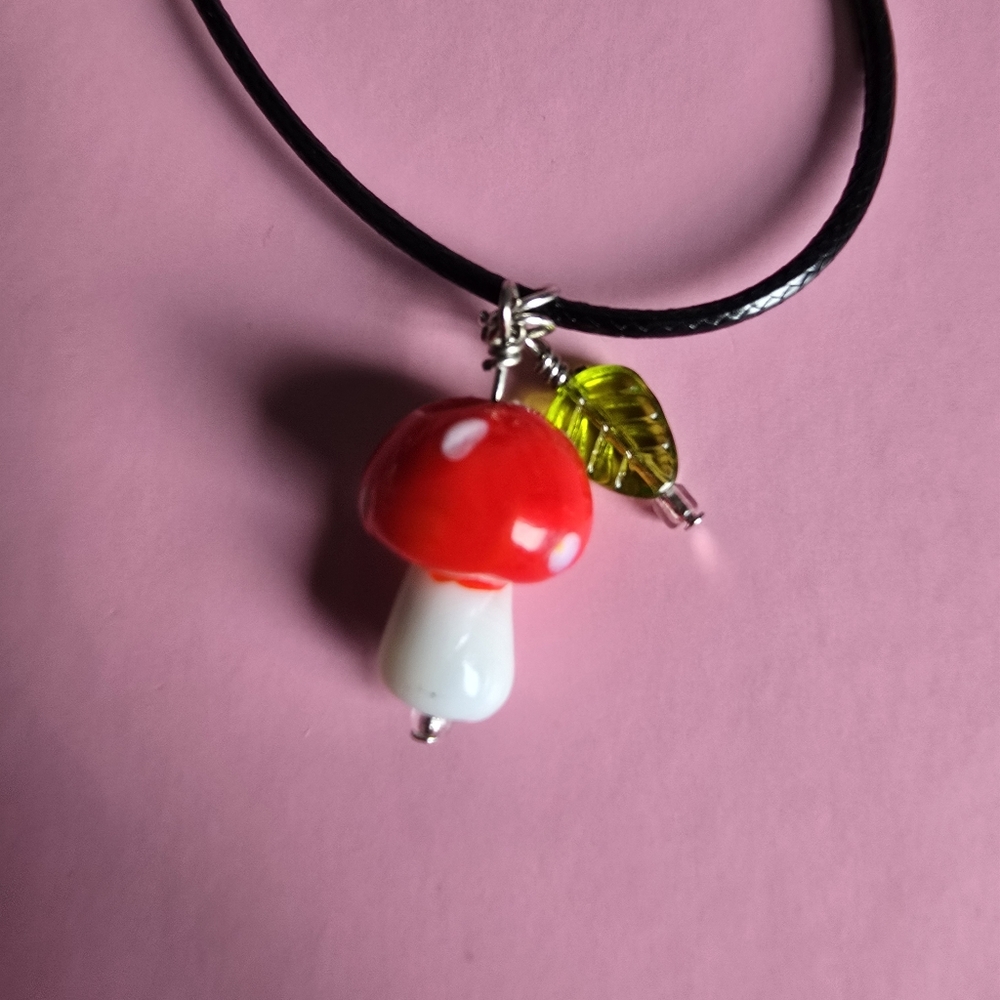 Mushroom Necklace Handmade 20 Inch